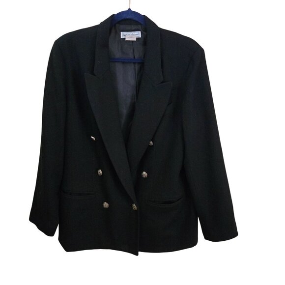Stephanie Andrew's Vintage Navy 100% Wool Double-Breasted Blazer Size 14p - Picture 1 of 5